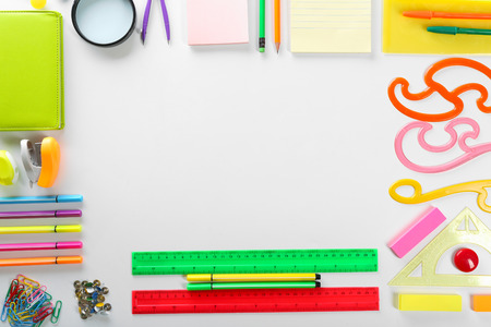 Back to school concept. Frame of colourful concept isolated on white backgroundの写真素材