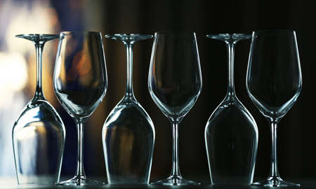 Empty wineglasses on a table, close upの写真素材