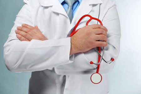 Doctor with stethoscope, close-upの写真素材