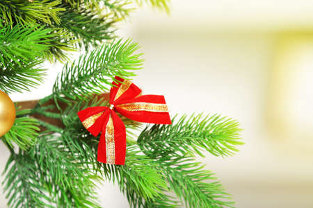 A handmade green Christmas tree in the room, close-upの写真素材