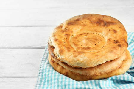 Flat bread on napkinの写真素材