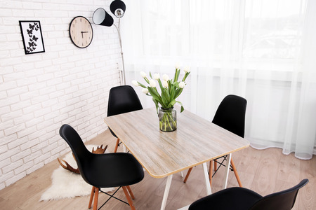 Dining table in home interiorの写真素材