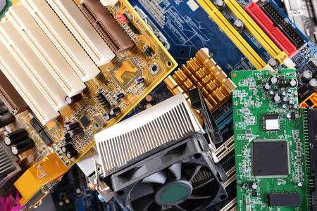 Computer motherboards with fan, close up