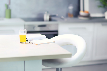 Modern kitchen interior with white furniture, close upの写真素材
