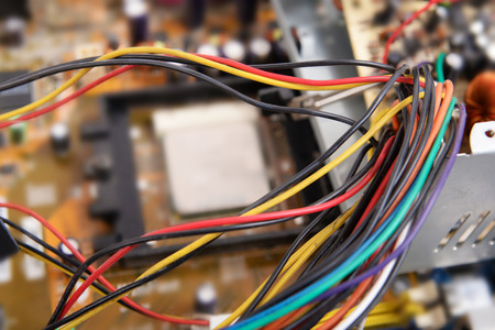 Computer motherboard with power supply, close upの写真素材