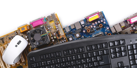 Set of computer parts isolated on white, copy space