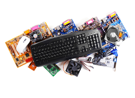 Set of computer parts isolated on white