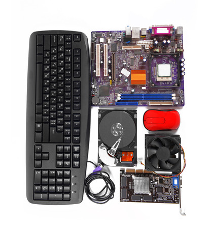 Set of computer parts isolated on white