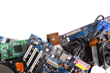 Set of computer parts isolated on white
