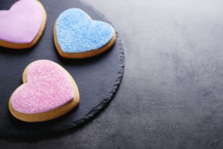 Group of love cookies on grey backgroundの写真素材