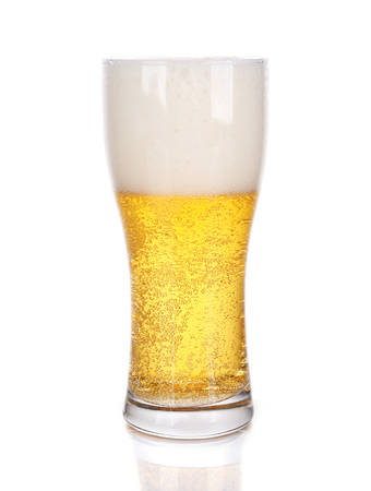 Glass of light beer, isolated on whiteの写真素材