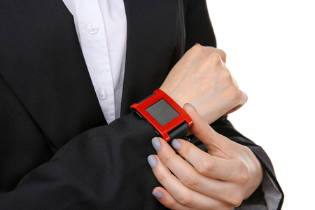 Modern watch on a woman's hand, close upの写真素材