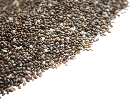 Chia seeds on white backgroundの写真素材
