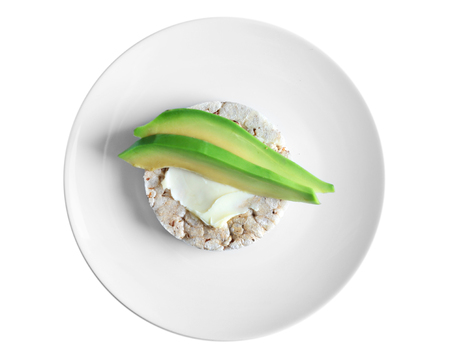 Avocado sandwich on plate, closeupの写真素材