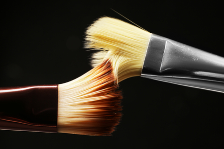 Professional makeup brushes on black backgroundの写真素材