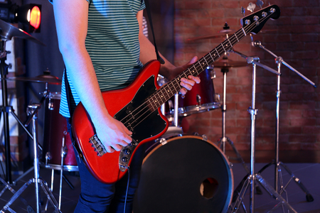 Man playing electric guitar.の写真素材