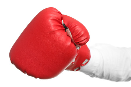 Male hand in boxing glove, isolated on whiteの写真素材