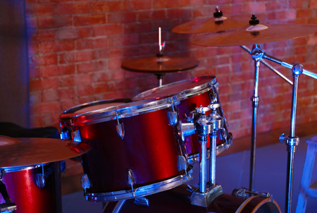 Drum set on stageの写真素材
