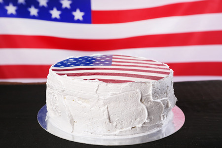 American flag cake, on black wooden backgroundの写真素材