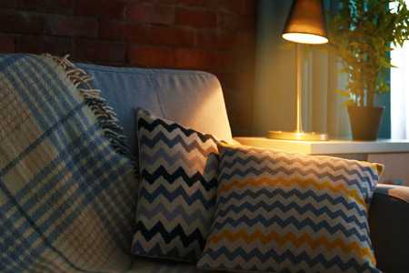 Cushions on sofa, indoorsの写真素材