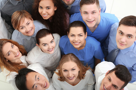 Group of people standing together, top viewの写真素材