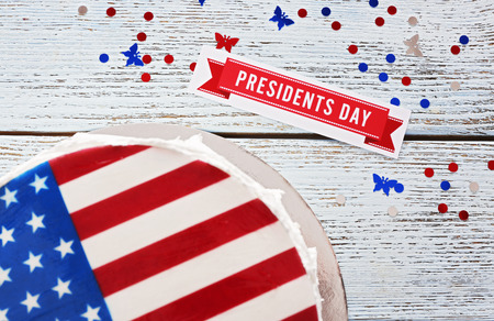 American flag cake, on wooden background. President's day concept.の写真素材