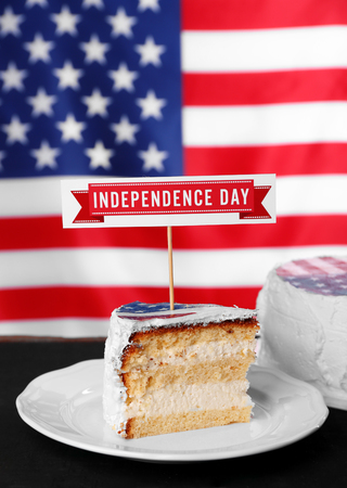 Piece of American flag cake. Independence day concept.の写真素材