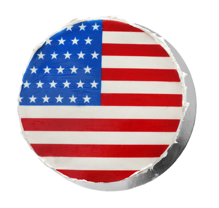 American flag cake, isolated on white backgroundの写真素材