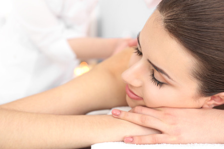 Woman relaxing in spa salonの写真素材