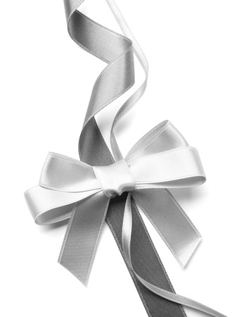 Grey ribbon bow  on a white backgroundの写真素材