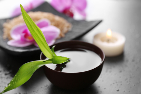 Beautiful spa set on the table, close upの写真素材