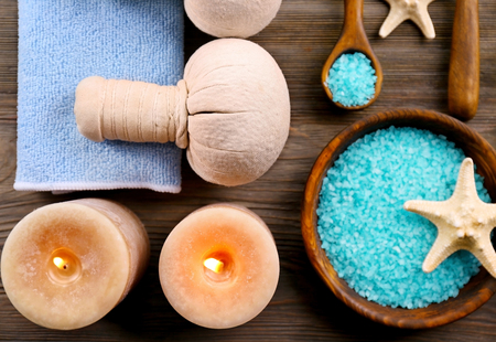 Spa treatment on wooden backgroundの写真素材
