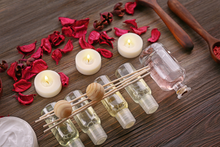 Spa treatment on wooden backgroundの写真素材