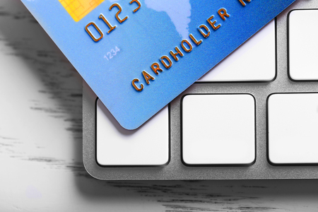 Credit card on keyboard, closeupの写真素材