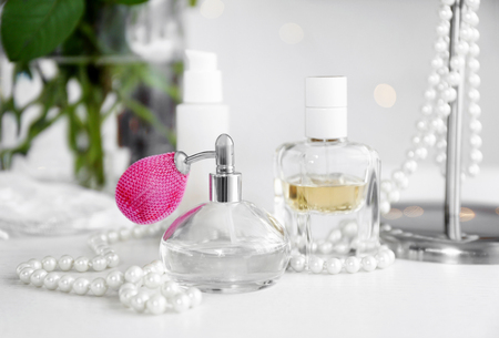 Perfume on light dressing tableの写真素材