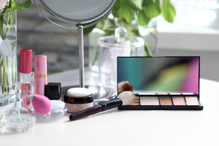 Cosmetic set on white dressing tableの写真素材