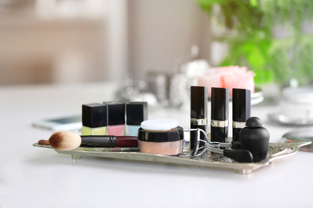 Cosmetic set on light dressing tableの写真素材