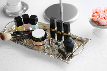 Cosmetic set on light dressing tableの写真素材