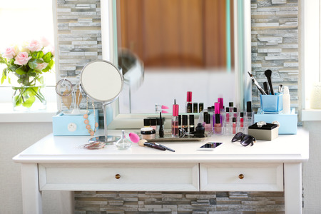 Cosmetic set on light dressing tableの写真素材