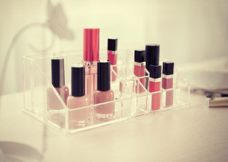 Cosmetic set on light dressing tableの写真素材