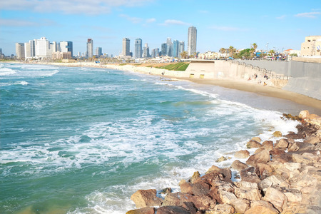 Beautiful sea and town on backgroundの写真素材