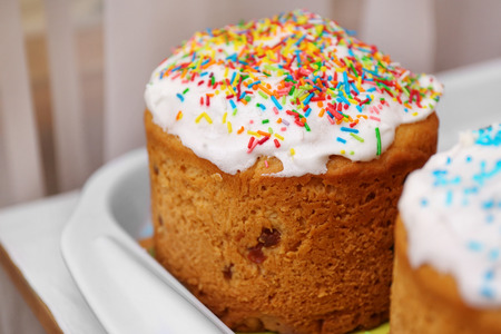 Easter cakes on the white tray