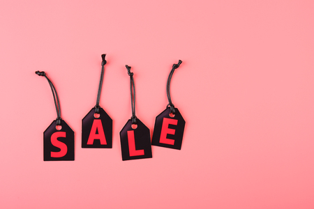 Paper tags sale concept. Flat layの写真素材