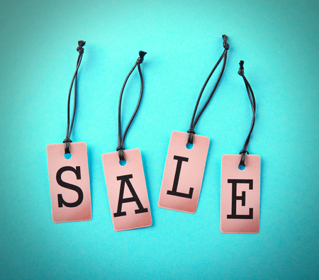 Paper tags sale concept. Flat layの写真素材