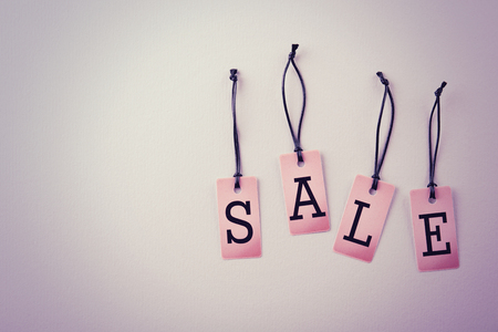 Paper tags sale concept. Flat layの写真素材