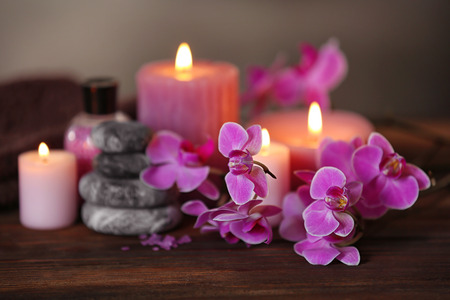 Beautiful spa composition on dark backgroundの写真素材