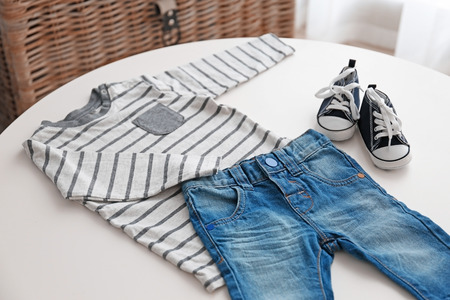 Baby clothes on a table, close upの写真素材
