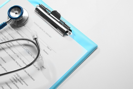 Stethoscope and patient medical historyの写真素材