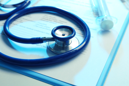Stethoscope and patient medical historyの写真素材