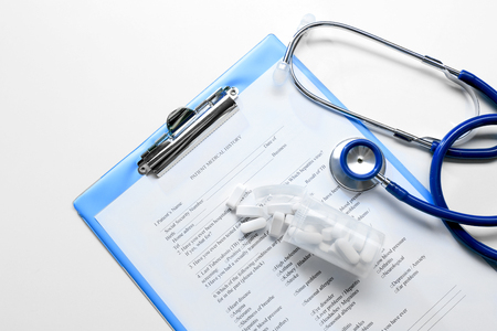 Stethoscope and patient medical historyの写真素材